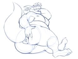 anthro anus ass belly big_butt chibsarts chiderg closed_eyes digitigrade dragon male mythological_creature mythological_scalie mythology nipples presenting presenting_anus puffy_anus scalie slightly_chubby slightly_chubby_male solo spread_anus spread_butt spreading