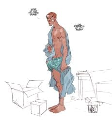 barefoot boxers_(clothing) caucasian_male deviantart hairy_legs hard_on male_only nipples robe tip_peeking welcometoplanetmarz