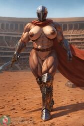 abs ai_generated anthro arena armored_boots belt biceps big_breasts breasts cape dark_nipples decathex faceless faceless_character faceless_female female female_focus fur furry gauntlets helmet holding_weapon knight knight_helmet mostly_nude muscular muscular_anthro muscular_arms muscular_female muscular_thighs naked_armor nipples nude outdoors pussy sabatons solo solo_female solo_focus subscribestar_username sword thick_thighs thighs toned toned_female vambraces wide_hips