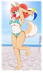 1girls beach big_breasts bikini breasts female full_body furry kabula orange_hair tagme tail