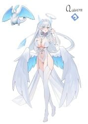 big_breasts blue_eyes dragon heart jewelry thighs white_hair