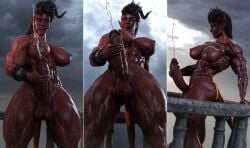 3d baldur's_gate_3 cga3d ejaculation futa_only futanari karlach muscular_futanari red_skin solo solo_futa