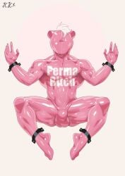 2025 absurd_res anthro barazoku biped cxcxxcxxxx faceless_anthro faceless_character faceless_male hi_res hyena latex male mammal muscular muscular_anthro muscular_male muscular_sub null_bulge permanent permanent_bondage permanent_sensory_deprivation pink_latex solo submissive submissive_anthro submissive_male