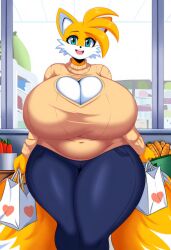 ai_generated big_breasts breasts groceries grocery_store huge_breasts jeans rule_63 sonic_(series) sonic_the_hedgehog_(series) tails tails_the_fox tailsko