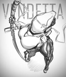 1girls android big_ass big_breasts big_butt big_thighs haydee haydee_(game) heavy_breasts katana latex latex_legwear mrjohnhalo robot_girl thick_hips thick_legs thick_thighs wide_hips