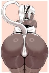 anus anus_peek ass ass_focus back bare_back female from_behind highres huge_ass long_hair looking_at_viewer looking_back original panties partially_visible_vulva presenting presenting_ass solo sunaba_suzume thick_thighs thighs thong twintails underwear white_hair