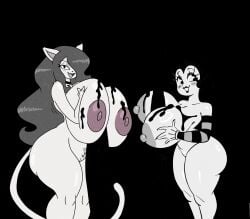 2025 anthro areola big_breasts black_hair blush blush_lines breast_play breast_squish breasts cropped cropped_image domestic_cat duo edit editable editable_version edited feline felis female fleischer_style_toon fur grey_hair hair hair_over_eye hi_res holding_breast huge_breasts human ink joaoppereiraus looking_at_viewer mammal megabippy nipples nude nude_female sally_furbomb sally_mcboing sex sexually_suggestive squish thick_thighs titjob toony white_body white_fur