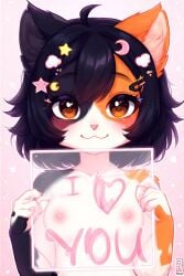 anthro anthro_cat breasts cat_ears catgirl happy sign text topless
