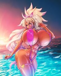 1girls abs big_ass big_breasts big_hips bimbo bimbo_body bimbo_lips bimbo_robot_girl blonde_hair blue_eyes breasts_bigger_than_head chocker cloudless_sky collar earrings female gold_earrings golden_earrings highlights highlights_(coloring) huge_ass huge_breasts long_eyelashes long_fingernails long_hair long_ponytail massive_breasts muscles muscular muscular_female ocean pink_fingernails pink_highlights ponytail reflective_body robot robot_girl robot_humanoid robot_joints sea slim_waist sling_bikini slingshot_swimsuit solo sunset tanned tanned_female tanned_skin thin_waist unknown_artist wide_hips