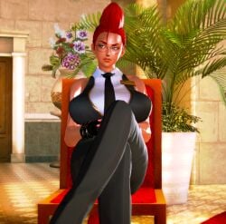 3d artist_request big_breasts braid breasts busty capcom crimson_viper female female_focus female_only glasses hourglass_figure large_breasts long_hair milf pinup pinup_pose red_hair street_fighter tan tan_body tan_skin tan_skinned_female wide_hips