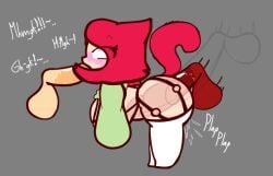 2boys1girl almost_naked big_ass big_breasts big_butt big_penis black_skin blowjob blush blush cat_ears cat_tail catgirl clothed clothed_sex double_penetration gacha gacha_heat gacha_life koracaesh phufuru_(koracaesh) pussy_juice red_hair simple_background simple_coloring text thighhighs vaginal_penetration white_skin