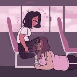 2girls alternate_version_available animated black_hair blowjob blush brown_hair bus crocs cum_in_mouth cum_on_breasts cum_on_face cum_on_shoulder exhibitionism female/female ghostlyedith glasses lesbian_sex looping_animation maddie_(meltyautumns) oral original original_character penis public public_sex public_transportation skirt tanaya_(meltyautumns) trans_woman transgender x-ray_view yuri yuri