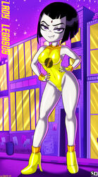 alternate_breast_size ankle_boots armpits big_breasts biting_lip boots dc dc_comics dcau female_only high_heel_boots high_heels lady_legasus large_breasts leotard naughty_face pussy_juice rachel_roth raven_(dc) shadman solo teen_titans teen_titans_go wet_pussy