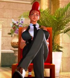 3d artist_request big_breasts braid breasts busty capcom crimson_viper female female_focus female_only glasses hourglass_figure large_breasts long_hair milf pinup pinup_pose red_hair street_fighter tan tan_body tan_skin tan_skinned_female wide_hips