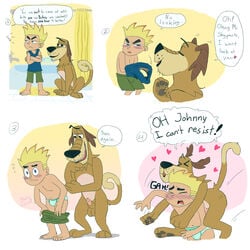 balls blonde_hair canine cartoon_mischief cartoon_network comic dukey gay hair hands hindpaw johnny_test johnny_test_(series) male mikefur paws penis sheath underwear undressing young