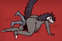 ambiguous_fluids anal anal_vore anthro anus breath comrade_grigory digital_media_(artwork) dragon duo hi_res male male/male mythological_creature mythological_scalie mythology panting pixel_(artwork) puffy_anus scalie shlurp simple_background skull_dog tail vore willow_(willcario)