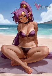 1girls 2d ai_generated ass back beach big_ass big_breasts bikini blue_eyes dark_skin dark_skinned_female day erophoenix female female_focus full_body genie_girl jewelry long_hair looking_at_viewer nude ocean outdoors patreon_username pointy_ears ponytail purple_bikini purple_hair shantae shantae_(character) sideboob sitting sky smile solo swimsuit tan tan_lines thick thick_thighs uncensored
