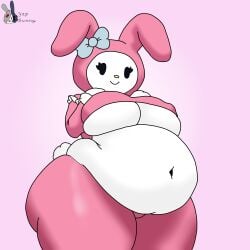 1girls anthro artist_signature bbw belly belly_overhang big_breasts bow breasts chubby chubby_female clothed clothing dot_eyes dot_nose exposed_midriff eyelashes fat female female_only floppy_ears furry hands_on_breasts headwear hello_kitty_(series) hips lagomorph love_handles muffin_top my_melody navel nipple_bulge overweight overweight_female rabbit sanrio solo supbunny_ly tail thick_thighs three-quarter_portrait underboob white_body white_fur yapbunny