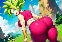 ai_generated arched_back ass ass_bigger_than_head ass_focus ass_grab back_view bending_over big_ass dragon_ball dragon_ball_super dragon_ball_z green_hair hourglass_figure kefla leggings looking_at_viewer narrow_waist patreon smile smiling sportswear t8r thick_thighs thighs viewed_from_behind wide_hips