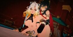 1futa 1girls 3d animal_ears animated black_hair blonde_hair breasts dehya_(genshin_impact) doggy_style female futa_on_female futa_on_female┃ futa_with_female futanari genshin_impact intersex lluanhyperzero nipples sound tagme tail video xilonen_(genshin_impact)