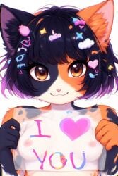 anthro anthro_cat breasts cat_ears catgirl happy sign text topless