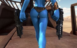 1girls 3d ass bikini cosplay crossover female gun kondaspeter metal_bikini no_humans panties slave_bikini slave_leia_(cosplay) smurfette solo star_wars the_smurfs thong weapon