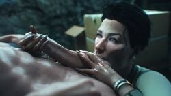 1boy 1girls 3d cyberpunk_2077 female hand_on_penis leeterr light-skinned_female light-skinned_male light_skin male oral oral_sex penis rosalind_myers sloppy sucking sucking_balls sucking_testicles