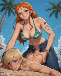1boy 1futa 1futanari ai_generated anal anal_sex big_nipples bikini bikini_top_only dickgirl drool drool_string drooling femboy femdom futa_on_male futadom futanari happy heavy_breathing hourglass_figure huge_ass huge_cock in_public kexonik large_breasts large_testicles long_hair low-angle_view male nami nami_(one_piece) narrow_waist narrowed_eyes on_stomach one_piece oppai orange_hair orgasm pegging pinned precum public public_sex puffy_nipples red_hair sagging_breasts saliva saliva_drip saliva_string saliva_trail sex_from_behind sissy size_difference smaller_male submissive_male swimsuit tattoo top-down_bottom-up twink unzipped yellow_breasts