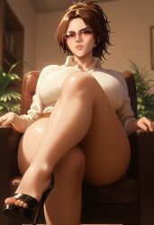 attack_on_titan brown_hair glasses hange_zoe hanji_zoe hans_zoe leg_on_thigh legs legwear looking_at_viewer office_clothing office_lady sexy sexy_body sexy_pose shingeki_no_kyojin skirt sweat sweatdrop sweating sweaty white_shirt white_topwear