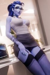 1girls 3d activision amelie_lacroix big_ass big_breasts big_thighs blizzard_entertainment blue-skinned_female blue_body blue_skin breasts choker curvaceous curvy curvy_figure female glasses hips hourglass_figure huge_ass huge_breasts huge_thighs large_ass large_breasts large_thighs leaning legs looking_at_viewer mature mature_female office overwatch overwatch_2 seductive seductive_look seductive_smile slim_waist smile solo solo_female standing stockings teacher thick thick_hips thick_legs thick_thighs thighhighs thighs topwear voluptuous waist wide_hips widowmaker zina_(artist)