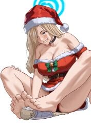 asuna_(blue_archive) big_ass big_breasts big_butt big_thighs big_titties blue_archive blush brown_hair christmas christmas_clothing christmas_outfit clothing curvaceous curvaceous_female curvaceous_figure curvy curvy_figure curvy_hips feet feet_focus female female_focus female_only foot_fetish giant giantess long_hair payetvore yellow_hair