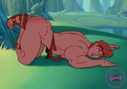 all_fours ass ass_focus ass_up bara bara_tiddies bara_tits disney embarrassed embarrassed_expression embarrassed_nude_exposure embarrassed_nude_male feet feet_up gay gay_domination gay_male head_empty head_on_ground headband hercules hercules_(1997) hercules_(character) hercules_(disney) himbo male male_only on_floor on_ground on_knees outdoors outside red_ass sandals saucyeel skirt torn_clothes torn_clothing