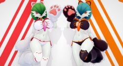 2girls 3d bell big_breasts cat_ears cat_legwear cat_lingerie cat_paws choker cosplay costume feline female female_focus female_only gardevoir koikatsu pokémon_(species) pokemon_(species) render_007 shiny_gardevoir shiny_pokemon simple_background thick_hips thick_legs thick_thighs thigh_highs thighhighs thighs wide_hips wide_thighs