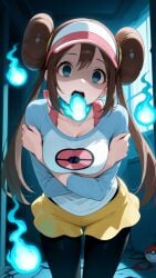ai_art blue_eyes brown_hair empty_eyes female female_only femsub hair_buns hat hypnosis long_hair mind_control nintendo pokemon possession rainymaisie rosa_(pokemon) solo