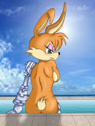 alfredofroylan2 anthro bathing bunnie_rabbot bunny female female_only from_behind fur furry mammal nude outdoors pool poolside rabbit sideboob skinny_dipping solo sonic_(series)