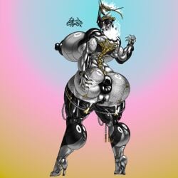 anus big_breasts big_butt ember_(warframe) ember_heirloom_(warframe) high_heels huge_areolae huge_ass huge_breasts huge_butt huge_thighs muscular muscular_female puffy_anus pussy rashchaos thick_thighs warframe