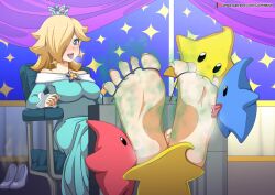 1girls barefoot blonde_female confettish feet female foot_fetish foot_focus foot_lick licking luma mario_(series) princess_rosalina smelly smelly_feet soles sucking_toes super_mario_galaxy the_dark_mangaka tickling tickling_feet toes