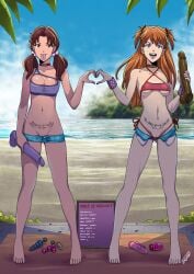 2girls :p absurdres anal_beads anal_plug asuka_langley_sohryu bare_arms bare_legs bare_shoulders barefoot beach blue_sky bracelet breasts buttplug cameltoe choker cleavage covered_nipples criss-cross_halter day dildo exposed_pocket female female_only full_body giant_dildo hair_ornament halterneck heart heart_hands heart_hands_duo highres hikari_horaki holding holding_sex_toy hooker hookers huge_dildo jewel_buttplug jewelry long_hair medium_breasts menu_board micro_panties micro_shorts microskirt midriff multiple_females multiple_girls nail_polish navel navel_piercing neon_genesis_evangelion nipple_piercing nipples no_panties ocean open_fly open_mouth orange_hair outdoors panties piercing pink_toenail_polish princess_plug prostitution pubic_tattoo pussy pussy_peek red_nail_polish revealing_clothes see-through sex_toy shorts sideboob skimpy_clothes skirt sky slut_collar smile smooth_skin standing stomach tattoo tekuho tongue tongue_out tongue_piercing twintails uncensored underboob underwear_down