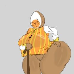 1girls big_ass big_breasts bottomless bottomless_female cane dandy's_world eggson_(dandy's_world) elderly_female female female_focus female_only genderswap genderswap_(mtf) gilf glasses half_naked nyaguh pussy rule_63 solo_female tagme thicc_ass thick_ass thick_thighs
