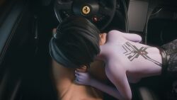 1boy 1girls 3d blowjob car car_blowjob fellatio female fraxxlr light-skinned_male male oral oral_penetration oral_sex overwatch pov purple_skin tattoo widowmaker