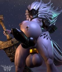 3d_(artwork) absurd_res animal_genitalia animal_penis anthro armor ball_stretcher balls belly big_balls big_belly canid canine canine_genitalia canine_penis clothed clothing covered_eyes digital_media_(artwork) elden_ring fromsoftware futanari genital_piercing genitals grin headgear helmet hi_res huge_balls intersex looking_at_viewer maliketh_(elden_ring) maliketh_the_black_blade mammal melee_weapon muscular muscular_futa muscular_intersex navel navel_piercing nipple_piercing nipples partially_clothed penis penis_piercing phrostbite piercing pregnant pregnant_futa pregnant_intersex sky smile solo sword weapon