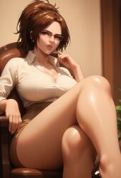 attack_on_titan brown_hair glasses hange_zoe hanji_zoe hans_zoe leg_on_thigh legs legwear looking_at_viewer office_clothing office_lady sexy sexy_body sexy_pose shingeki_no_kyojin skirt sweat sweatdrop sweating sweaty white_shirt white_topwear