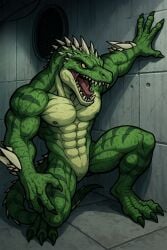 4_toes abs anthro athletic athletic_anthro athletic_male biceps claws green_body hybrid insomniac_games lizard lizard_tail lizardman male marvel muscular muscular_anthro muscular_male neck_muscles nipples nude open_mouth pecs reptile ripped_muscles scalie serratus sharp_teeth solo spikes stripes tail teeth the_lizard_(marvel) toes tongue tongue_out triceps