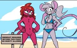 1boy 1girls balls beach bikini birbpan breasts female male micropenis pan_(birbpan) penis trish_(birbpan)