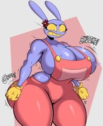 1girls ass big_ass big_breasts breasts bubble_butt busty cleavage clenched_fist clothing fat_ass female female_only genderswap_(mtf) huge_ass huge_breasts jax_(the_amazing_digital_circus) large_ass large_breasts looking_at_viewer mrxrickyx no_bra overalls overalls_only purple_body rule_63 solo sweat sweatdrop sweaty_body sweaty_breasts textless the_amazing_digital_circus thick_ass thick_thighs thunder_thighs wide_hips yellow_eyes