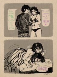 1boy 1girls 2d andrew_graves ashley_graves bed behind biting_hair black_hair blush brother_and_sister choker dialogue english_text female from green_eyes hair_in_mouth hand_holding holding_hands in_bed incest kloffein male pink_eyes ponytail prone_bone rough_sex sex siblings tease teasing the_coffin_of_andy_and_leyley under_sheets underwear