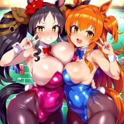 1girls 2girls ai_generated animal_ears anthropomorphization artist_request eyes female hair legs marvelous_sunday_(umamusume) mayano_top_gun_(umamusume) skin tagme umamusume umamusume_pretty_derby young