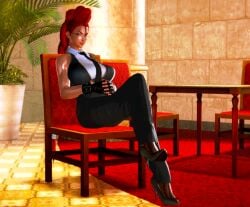 3d artist_request big_breasts braid breasts busty capcom crimson_viper female female_focus female_only glasses hourglass_figure large_breasts long_hair milf pinup pinup_pose red_hair street_fighter tan tan_body tan_skin tan_skinned_female wide_hips