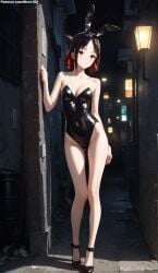 1girls 2d ai_generated areolae armpit bare_arms bare_legs bare_shoulders belly black_hair breasts bunny_ears bunny_girl bunnysuit chest cleavage curvy curvy_figure cute cute_face defeated detailed eyelashes eyeshadow female female_only fishnets fit fit_female focus full_body grey_hair hair high_quality kaguya-sama_wa_kokurasetai_~tensai-tachi_no_renai_zunousen~ legs leotard light-skinned_female light_skin lips lipstick looking_at_viewer makeup mascara medium_breasts nervous outdoors pale-skinned_female pale_skin perky_breasts petite petite_body playboy_bunny posing public red_eyes scared scared_expression seductive seductive_look shinomiya_kaguya shy sidelocks slim_girl slim_waist stable_diffusion tagme teenager thighs thin_waist young