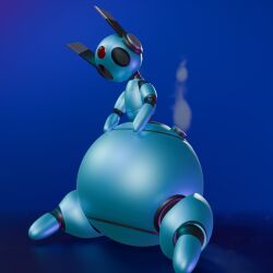 1girls antennae_(anatomy) big_ass big_butt black_eyes blue_body broken female female_focus female_only inflation iterator_(rain_world) looks_to_the_moon_(rain_world) rain_world robot robot_girl robot_humanoid robot_joints shiny shiny_body shiny_butt shiny_skin steam steaming steaming_body stomach stomach_inflation wire